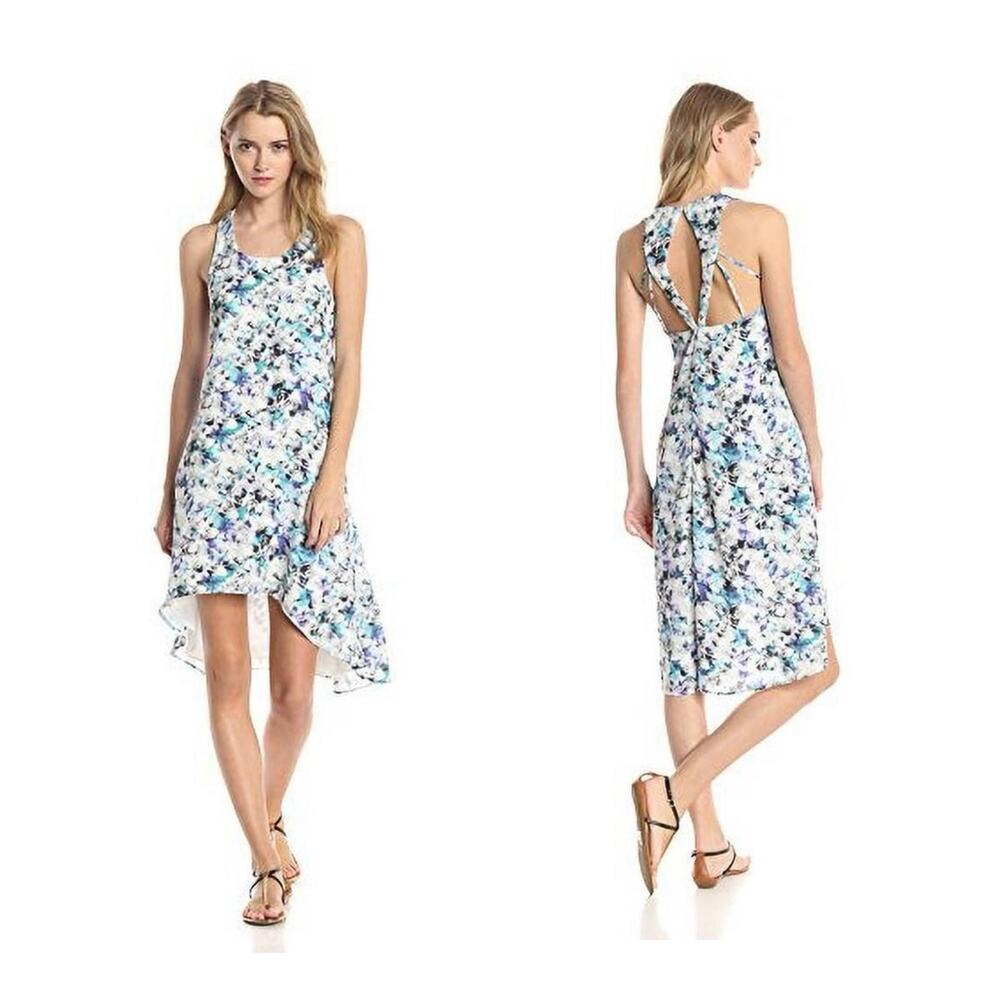 ✨2/$30✨ Sam Edelman Floral Sleeveles Hi Low Dress Small White Blue